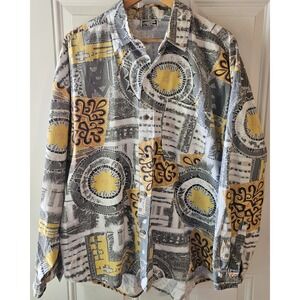 Vintage Gitano Abstract Button Up Shirt Men's XL 90s Retro Graphic Cotton